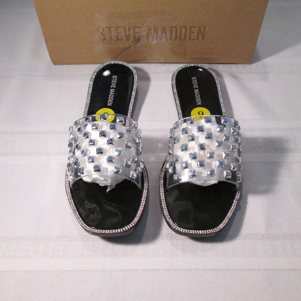 Steve Madden Jynn Clear Sandals with Metallic Embellishments Sz 9 - Picture 3 of 10
